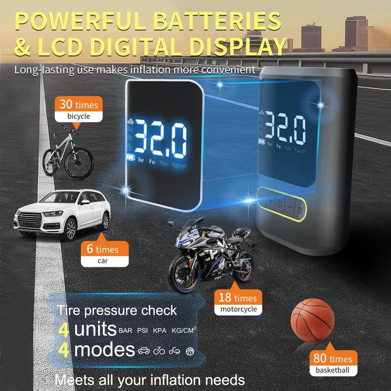 LEIBOO Portable Tire Inflator with Pressure Gauge – Smart Air Compressor Pump for Car, Motorcycle & Bike Tires - Auto Accessorie!(Ce, FCC Certification)