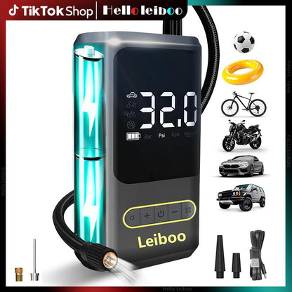 LEIBOO Portable Tire Inflator with Pressure Gauge – Smart Air Compressor Pump for Car, Motorcycle & Bike Tires - Auto Accessorie!(Ce, FCC Certification)